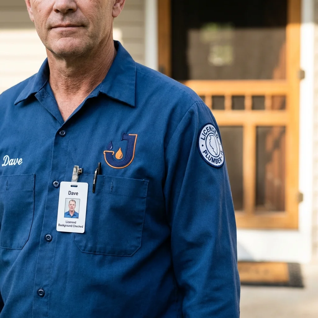 Licensed plumber showing ID badge in South Lebanon, OH