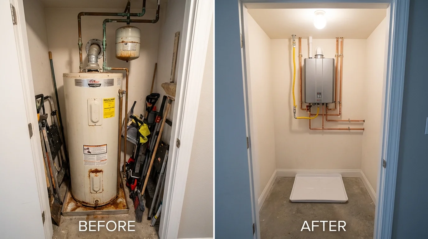 Tank water heater versus wall-mounted tankless unit comparison for South Lebanon, OH homeowners